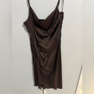 PrettyLittleThing Brown Satin Cowl Midi Dress